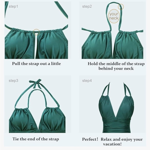 Smismivo Tummy Control Swimwear Halter One Piece Ruched Slimming Bathing Suit XL - Picture 13 of 14
